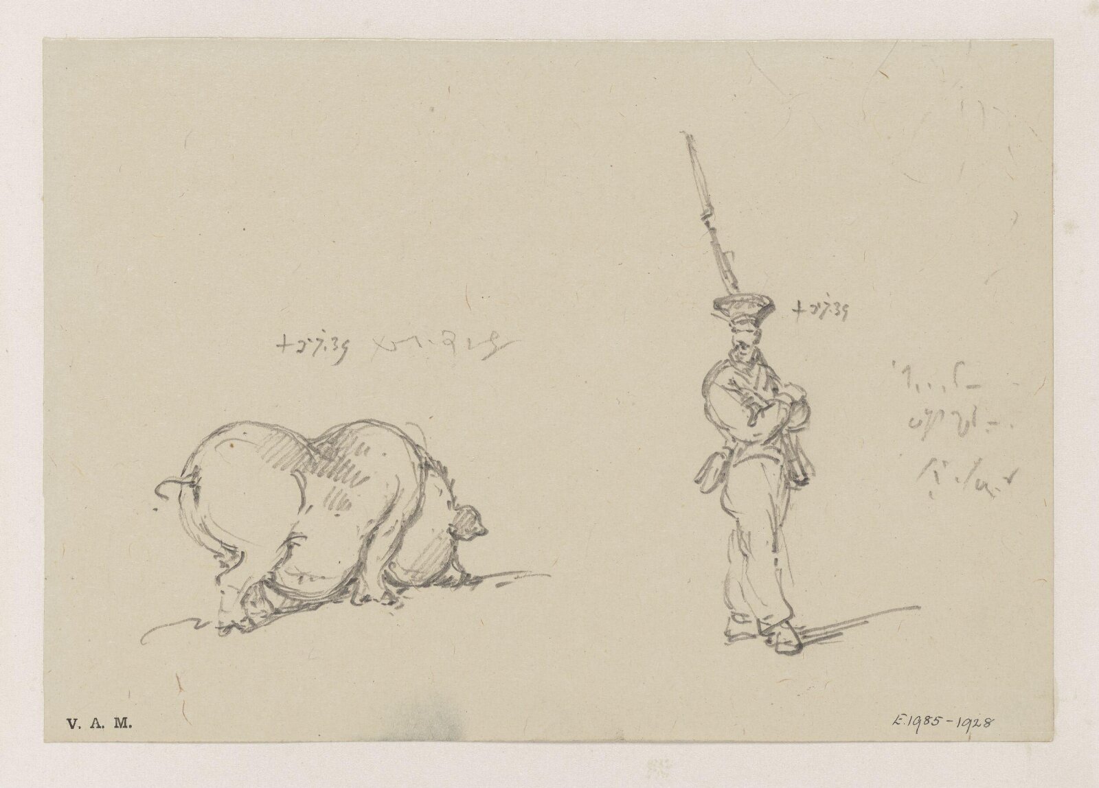 A pig, and a soldier, George Chinnery, 07/05/1839