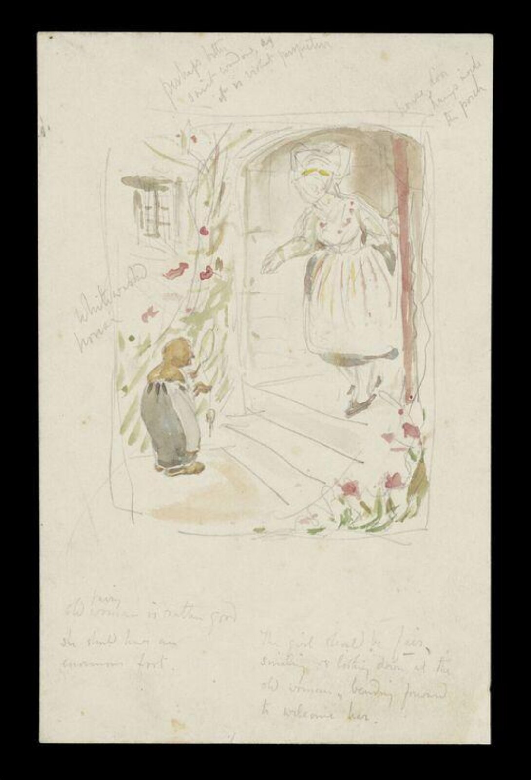 Rough sketch illustrating 'The Three Spinners', Beatrix Potter, ca.1890s