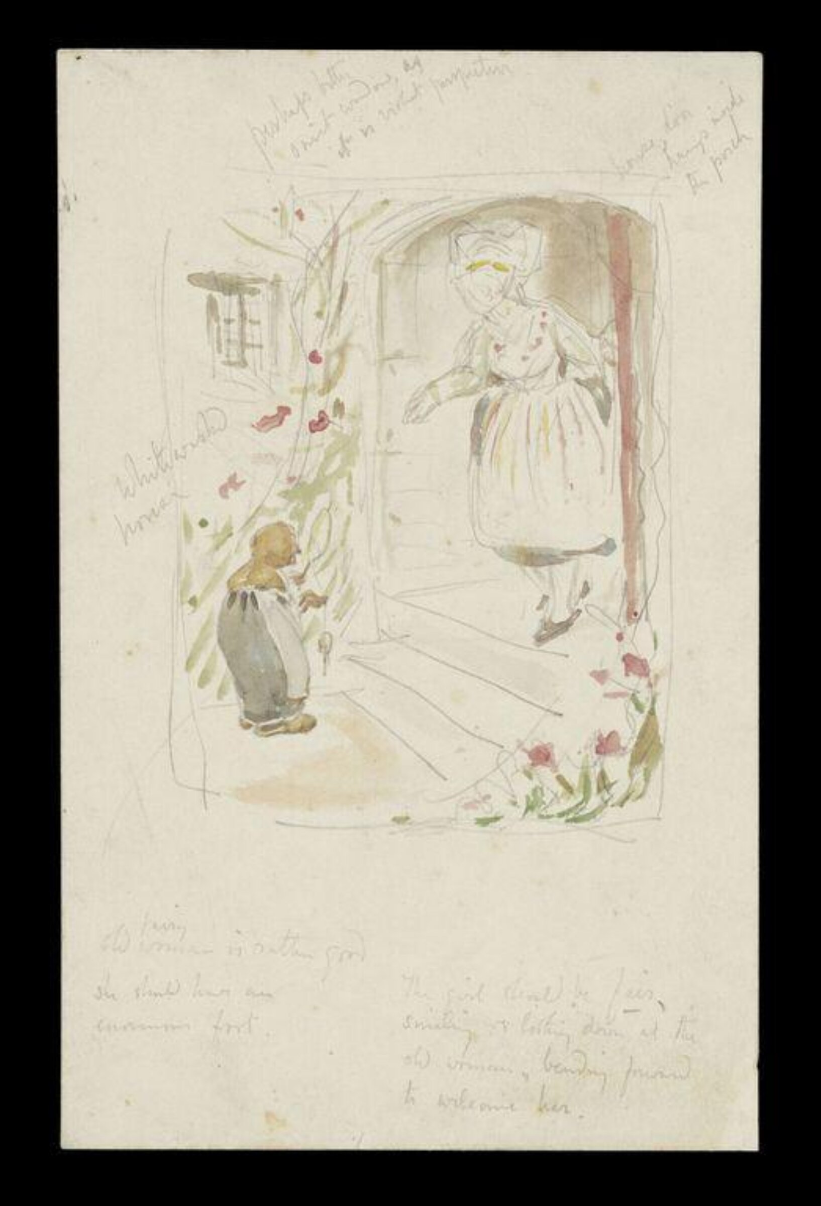 Rough sketch illustrating 'The Three Spinners', Beatrix Potter, ca.1890s