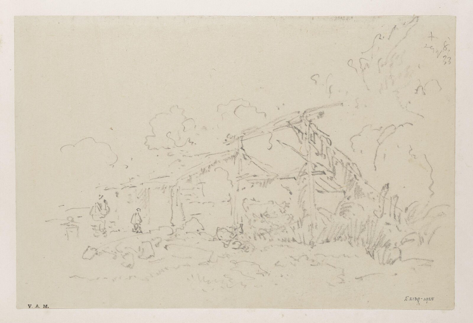 Figures by thatched dwellings, Macau, George Chinnery, 08/10/1833