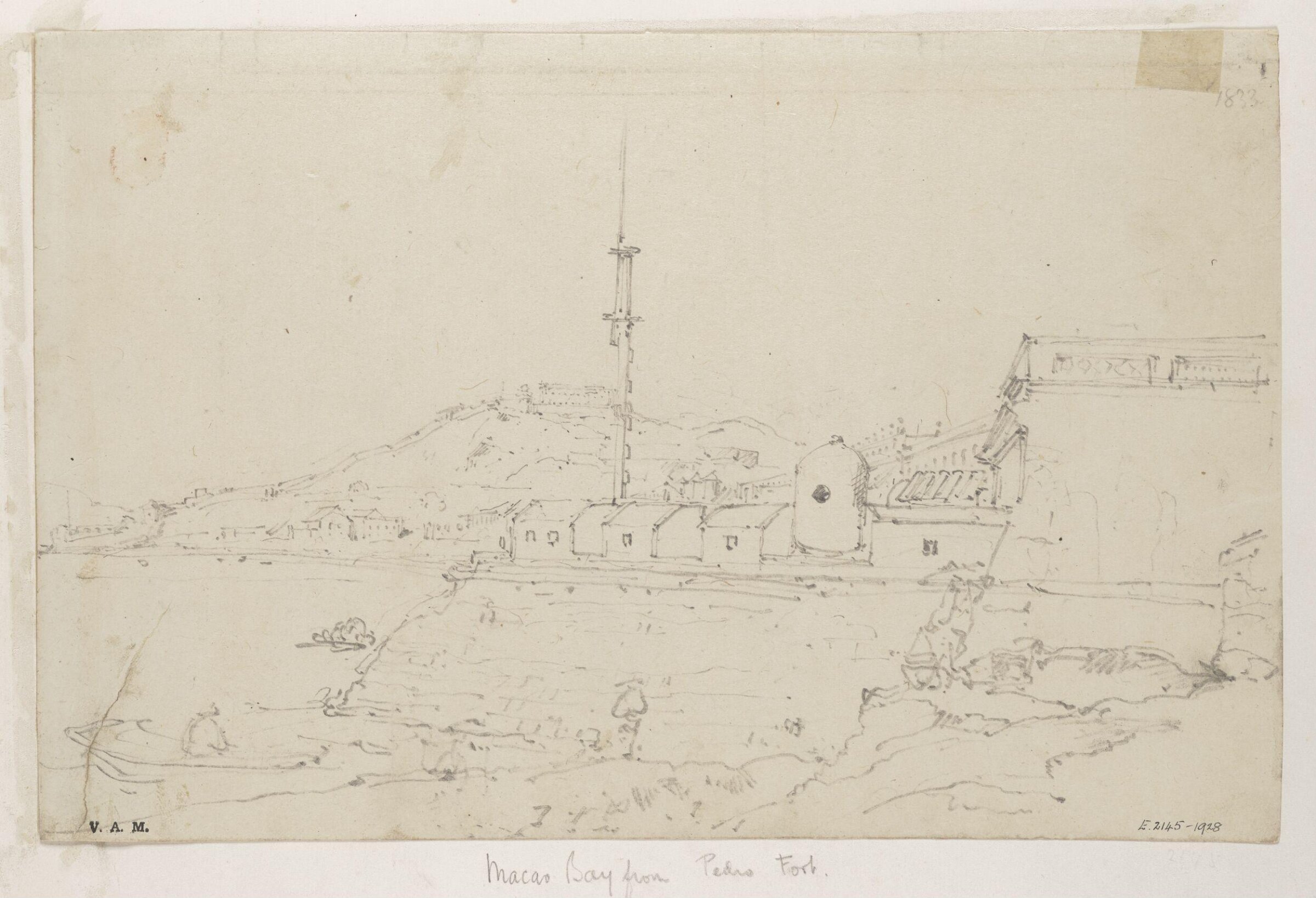 The fort of S. Pedro overlooking the Praya Grande, Macau, George Chinnery, 1833