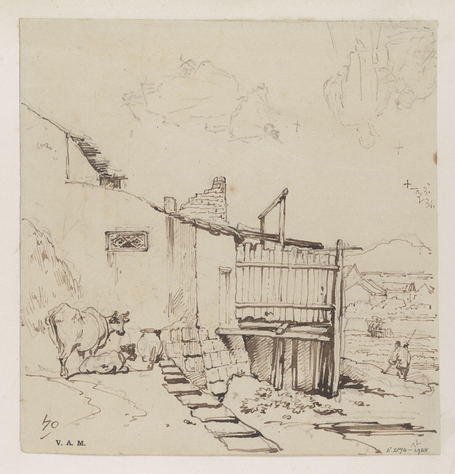 Cattle grazing by a ruinous building, George Chinnery, 03/11/1834