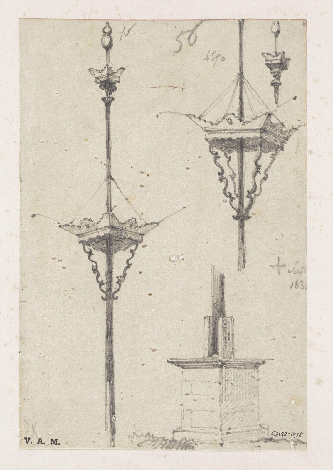 Mastheads and a mast base, George Chinnery, 02/07/1831 - 31/07/1831