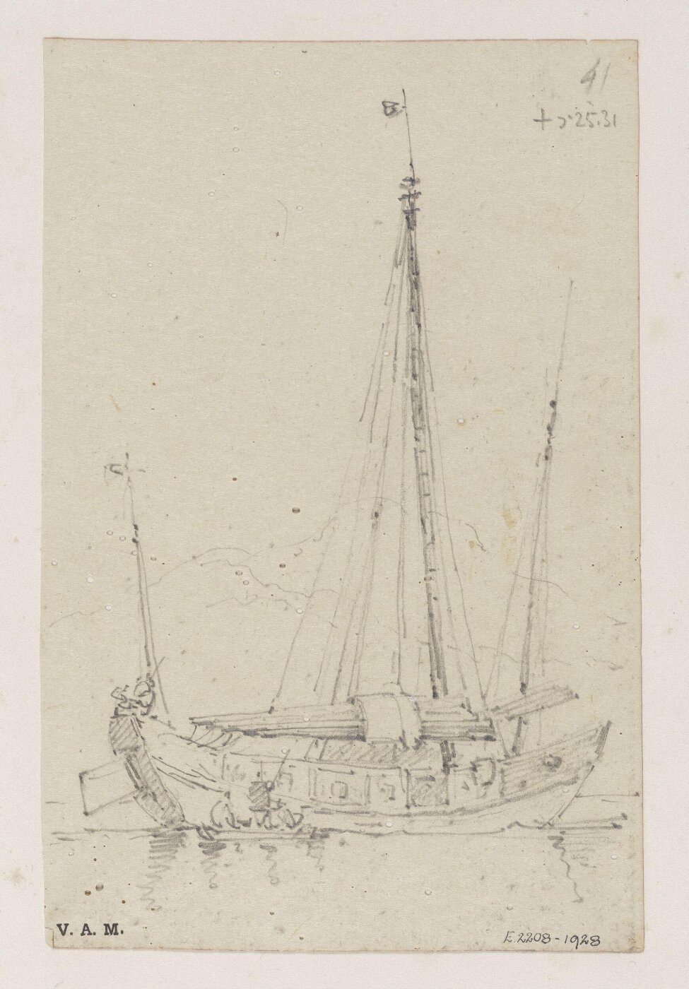 George Chinnery, A three-masted junk with a smaller boat alongside