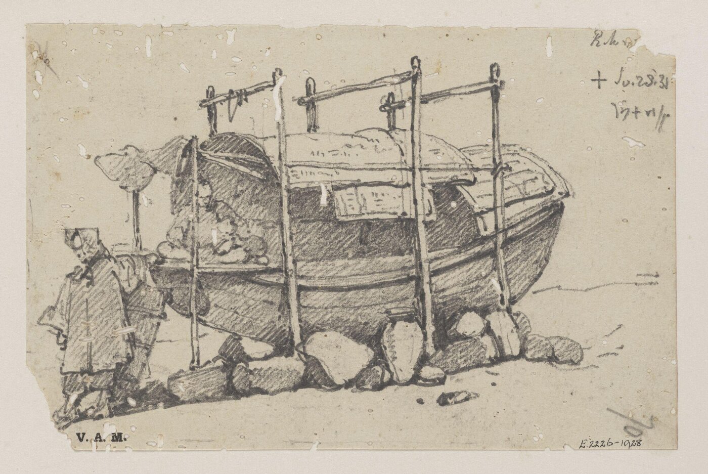 George Chinnery, Figures by a beached Tanka boat