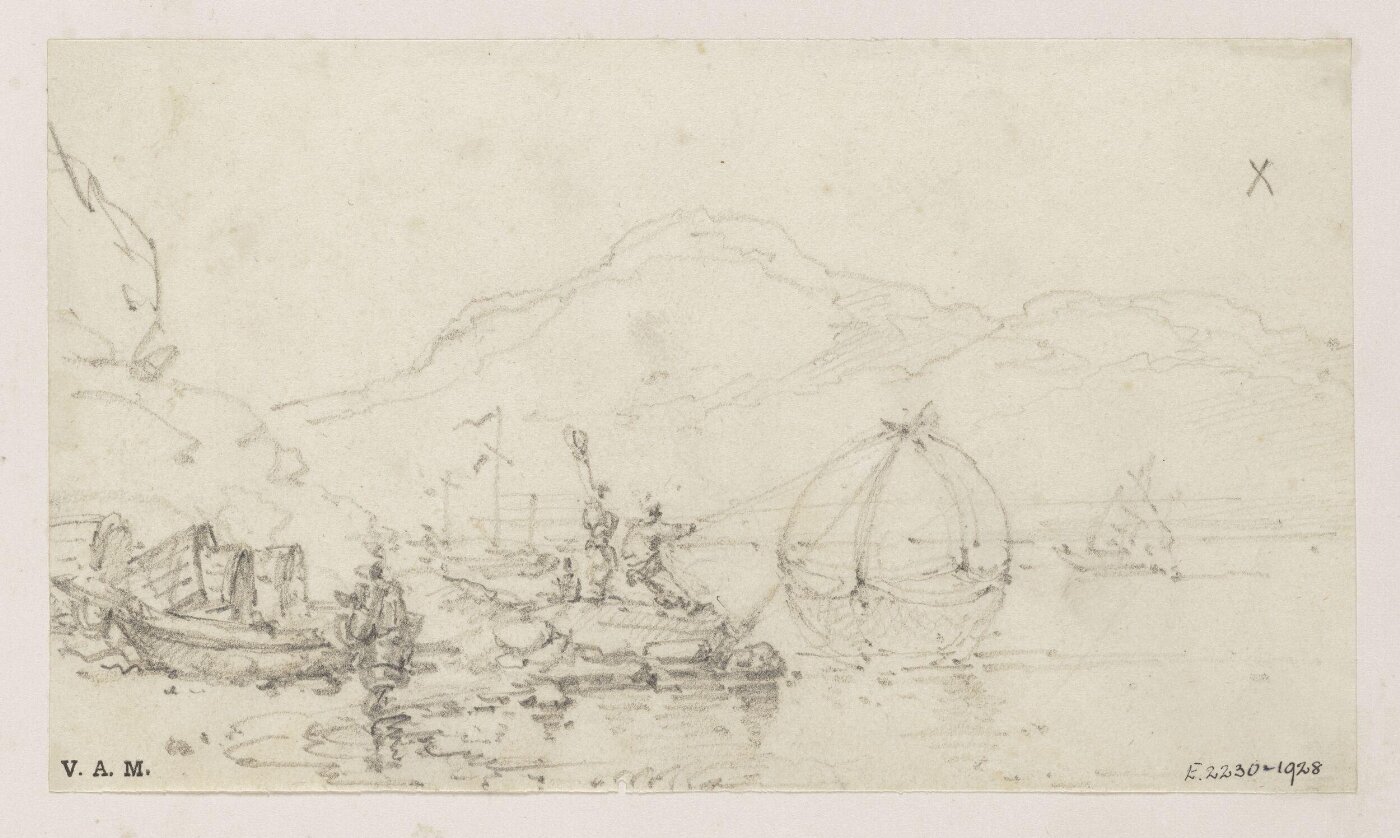 George Chinnery, Fishermen by a beached Tanka boat, Macau