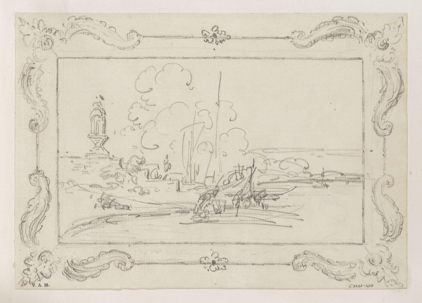George Chinnery, A ghat, within a swept frame