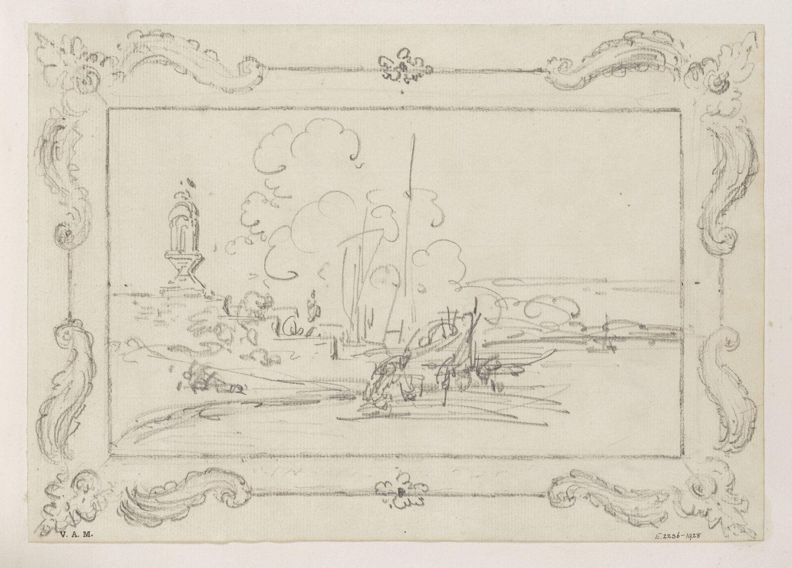 A ghat, within a swept frame, George Chinnery, 21/12/1802 - 13/07/1825