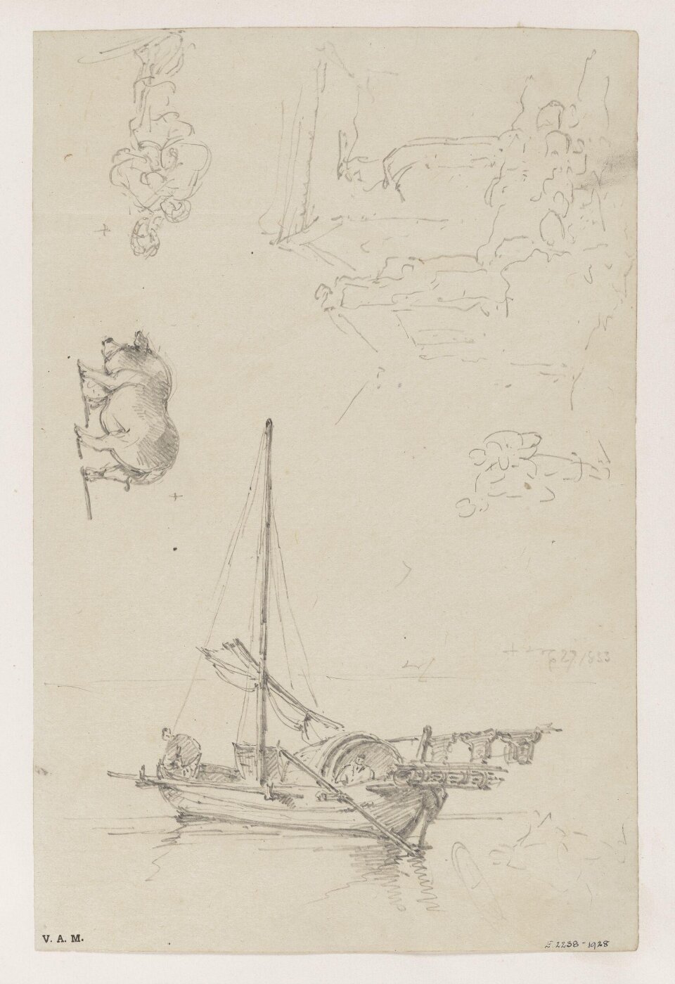 George Chinnery, A Tanka boat and a pig, with other sketches