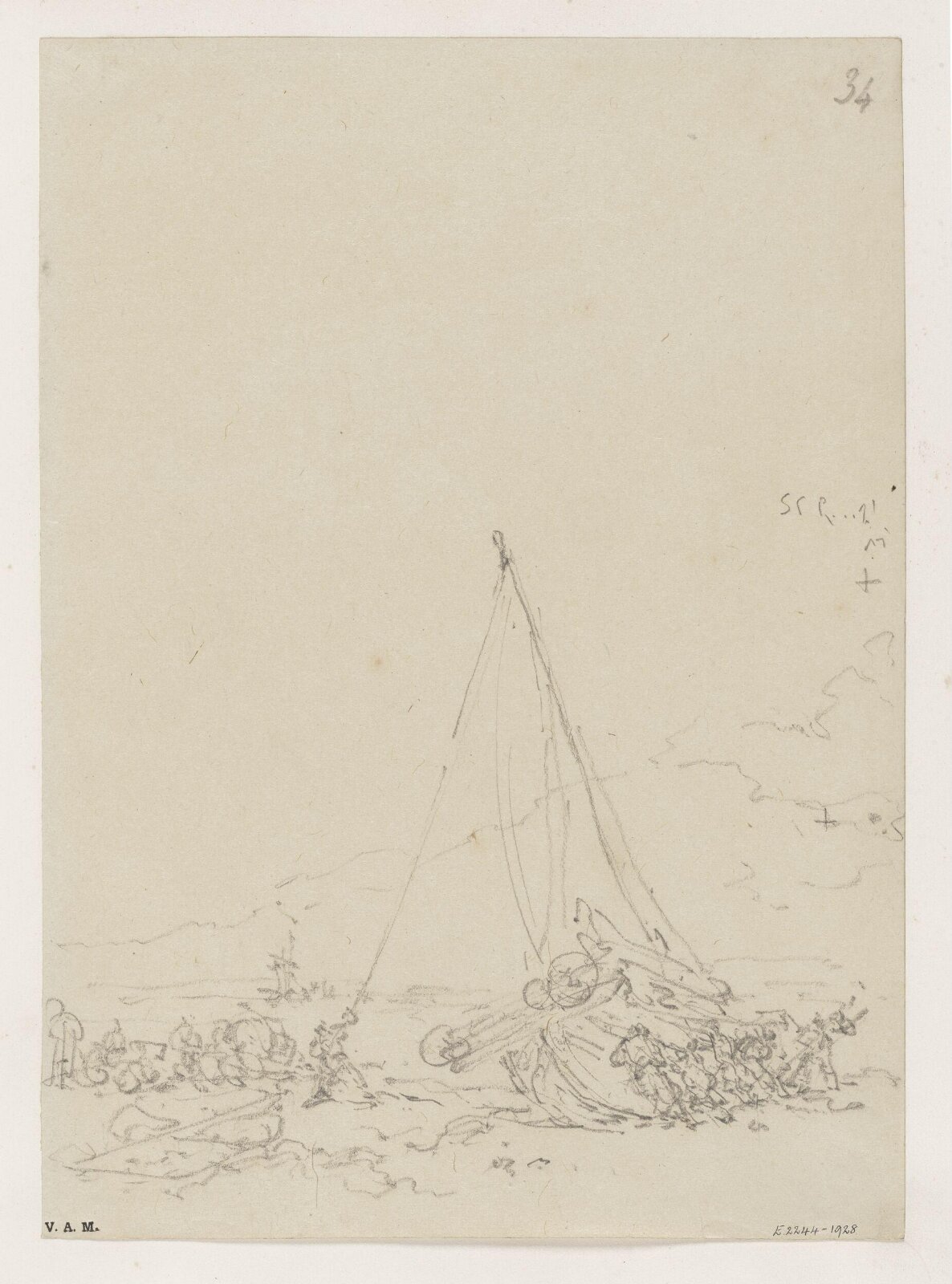 Figures heeling a junk on the beach, George Chinnery, 29/09/1825 - 30/05/1852