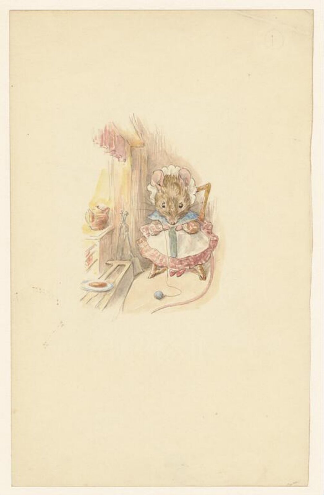 A mouse knitting, Beatrix Potter, ca. 1905