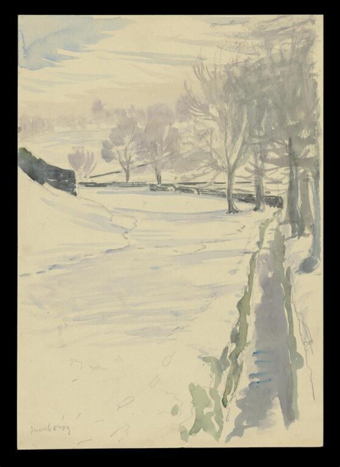 Snow scene with a path and trees, Beatrix Potter, 5th March 1909