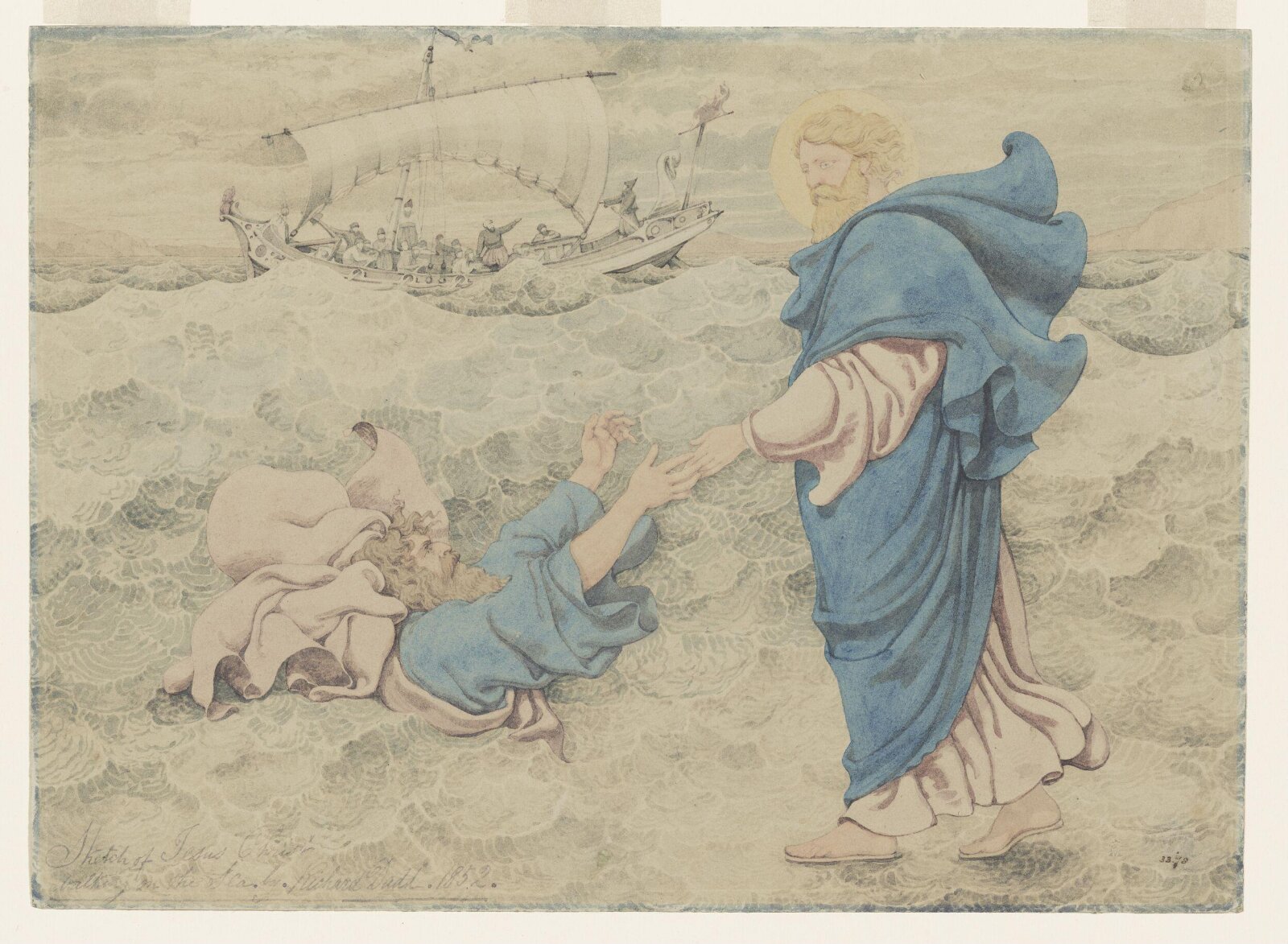 Christ rescuing St Peter from the waves, Richard Dadd, mid 19th century
