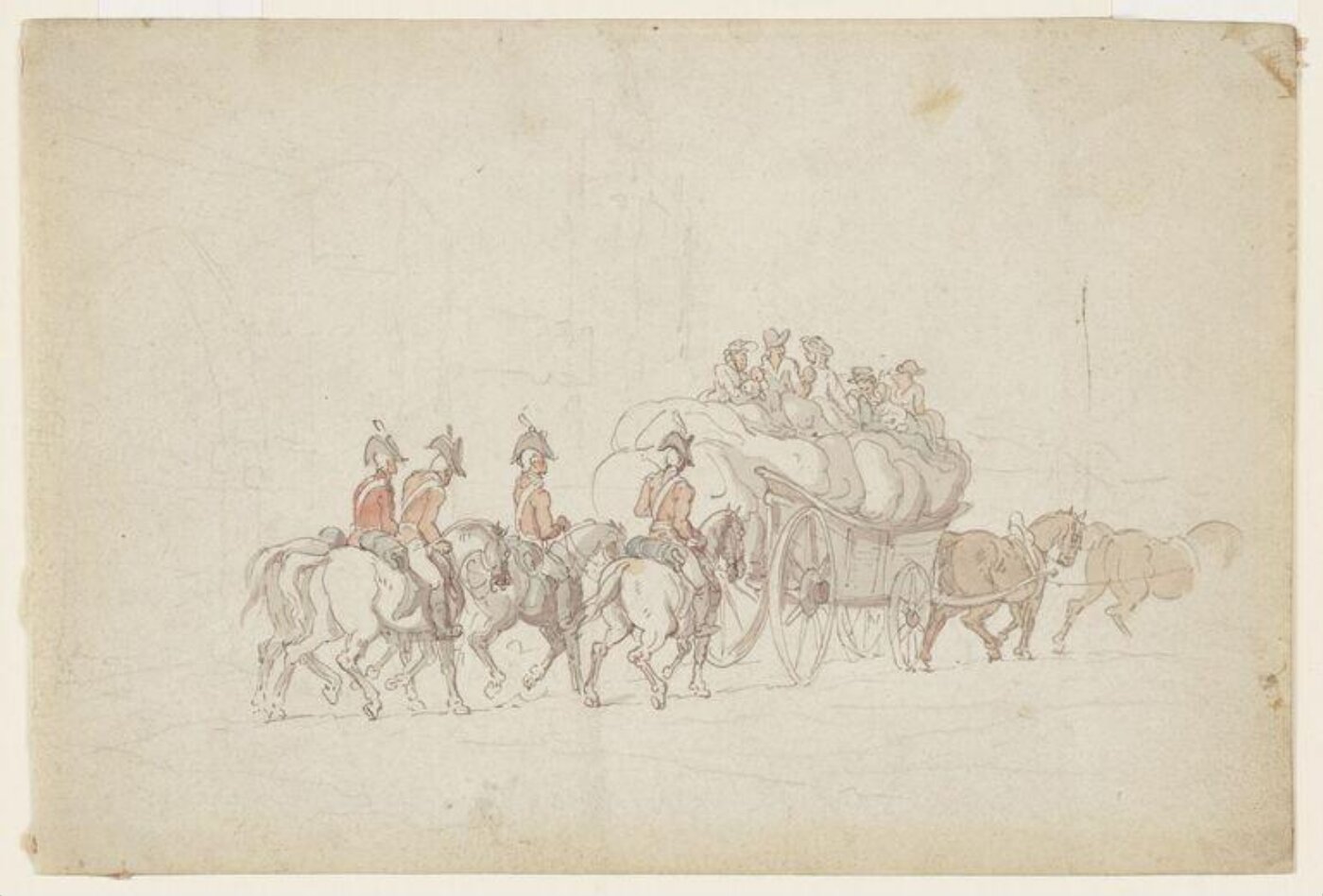 Thomas Rowlandson, Soldiers and a Cart on a Road