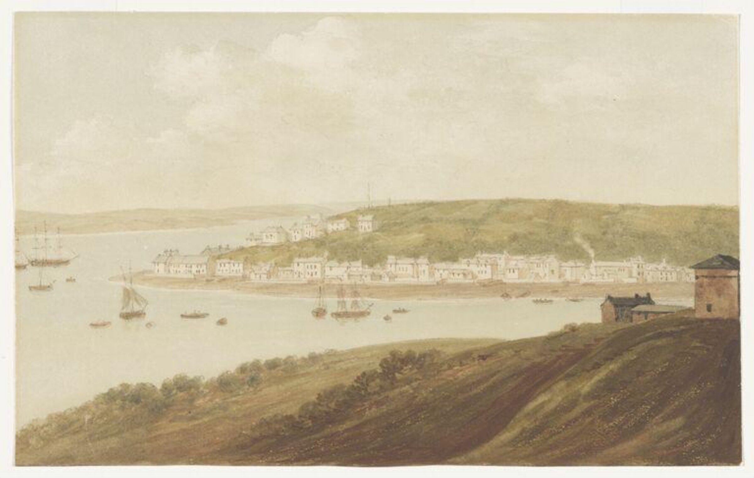 Hubberston Hakin from the Hotel at Milford., John 'Warwick' Smith, late 18th century