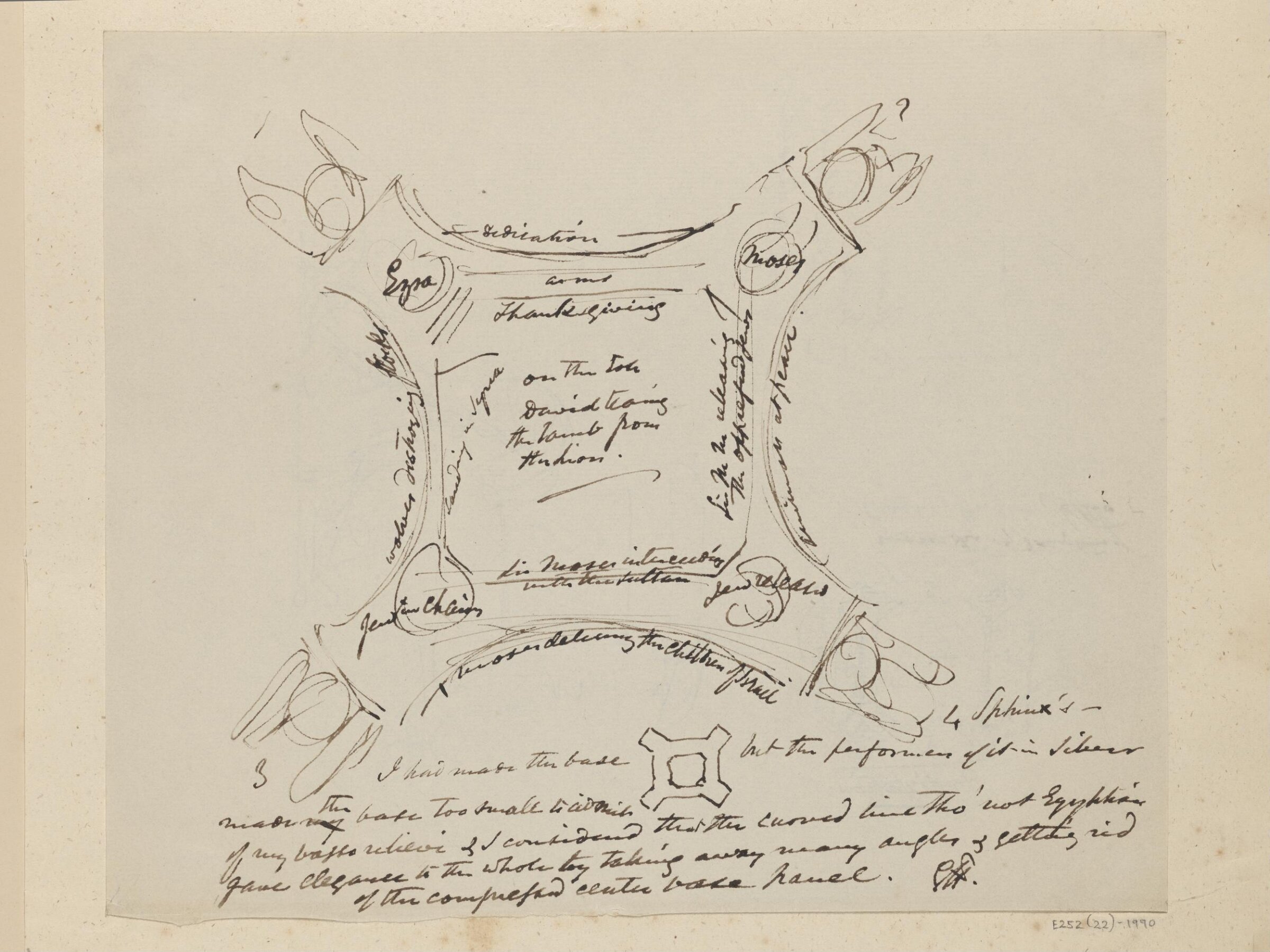 Diagrammatic plan of the base of the Testimonial, showing the position of the figures, George Hayter, 1842