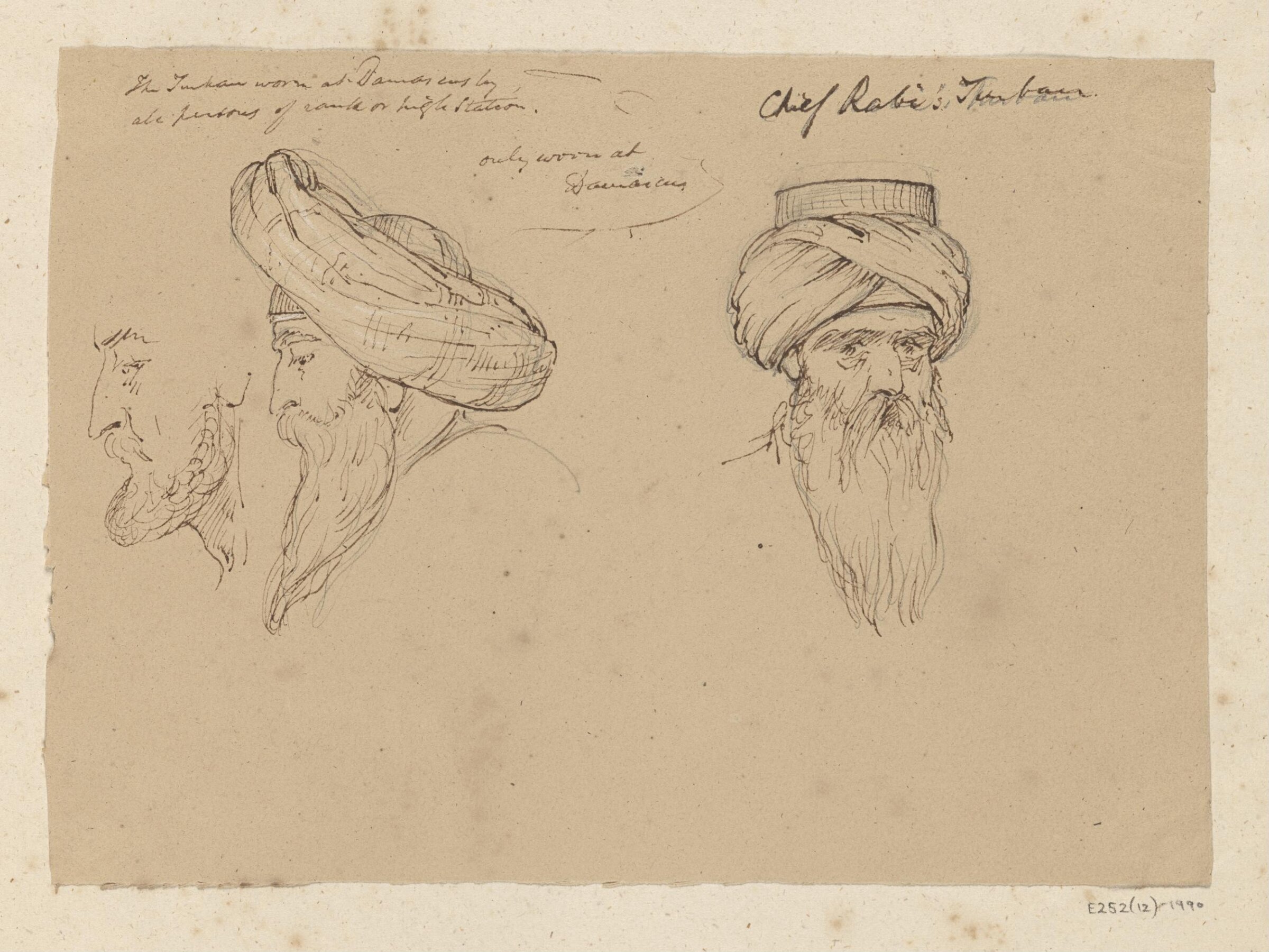 Studies [2] of the head of a Jew of Damascus, in profile, and a portrait head of the Chief Rabbi., George Hayter, 1842