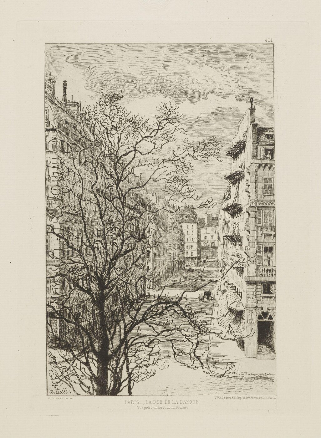 Taiée, Jean Alfred, Paris. Rue de la Banque. View from the top of the Stock Exchange