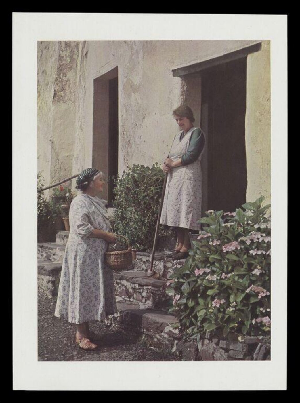 Hinde, John Wilfrid, Mrs. Gould Talking with Mrs. Tame on the Steps of her House